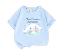 T-Shirt da Ragazza a Maniche Corte per Cani dalle Orecchie Grandi, Abbigliamento per Bambini in Cotone con Maniche sciolte da Ragazza Carina,Blu,100cm