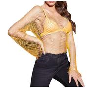 T-shirt Da Spiaggia Top Corto Maglia Unico Ornato Con Cristalli E Strass Manica Lunga Stile Di Pesca Camicetta