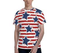 T-shirt da uomo a girocollo con stampa a righe rosse e bianche e stelle, comode da indossare tutti i giorni e occasioni speciali, Nero , M