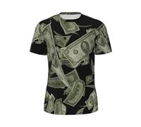 T-shirt da uomo a maniche corte alla moda con stampa del segno del dollaro per corsa, fitness, attività estive, Nero , XL