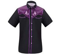 T-shirt da uomo a maniche corte, camicie abbottonate alla moda, taglio dritto, camicie vintage da indossare tutti i giorni per gli uomini, viola., S