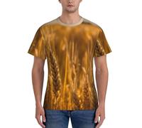 T-shirt da uomo a maniche corte con stampa campo di grano, traspirante, per tutti i giorni, allenamento, sport, attività quotidiane, Nero , XXL