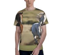 T-shirt da uomo a maniche corte con stampa di cavalli che corrono, elegante, casual, estiva, varie occasioni, Nero , M