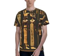 T-shirt da uomo a maniche corte con stampa di geroglifici dell'antico Egitto, eleganti e morbide, perfette da indossare tutti i giorni, Nero , XXL