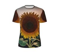 T-shirt da uomo a maniche corte con stampa di girasole e tramonto traspirante leggera estiva moda palestra allenamento abbigliamento casual, Nero , 5XL