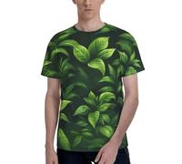T-shirt da uomo a maniche corte con stampa di piante verdi, traspirante, elegante, casual, atletica, abbigliamento estivo, Nero , M