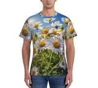 T-shirt da uomo a maniche corte con stampa floreale e margherita bianca selvaggia, classica, comoda, per palestra, allenamento, attività sportive, Nero , M