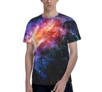 T-shirt da uomo a maniche corte con stampa galassia nell'universo, girocollo, elegante, casual, estiva, varie occasioni da indossare, Nero , L
