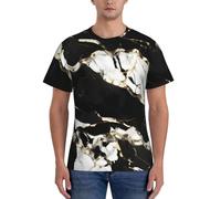 T-shirt da uomo a maniche corte con stampa in marmo bianco e nero traspirante per allenamento quotidiano attività sportive quotidiane, Nero , L