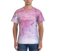 T-shirt da uomo a maniche corte con stampa in marmo colorato rosa pastello blu viola traspirante allenamento quotidiano attività sportive quotidiane, Nero , L