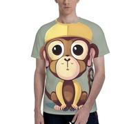 T-shirt da uomo a maniche corte con stampa scimmia carina elegante girocollo ufficio atletica occasione quotidiana, Nero , L