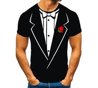T-shirt da uomo a maniche corte da smoking cravatta estiva casual moda Halloween festa commedia costume magliette divertenti da uomo UK, Rosso, L