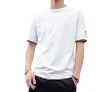 T-shirt da uomo a maniche corte di lunghezza regolare con finta illusione a due pezzi, vestibilità ampia, girocollo, tinta unita per le giornate primaverili ed estive (L bianco)