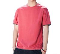 T-shirt da uomo a maniche corte di lunghezza regolare con finta illusione in due pezzi, vestibilità ampia, girocollo, tinta unita, per le giornate primaverili ed estive (XL rosso)