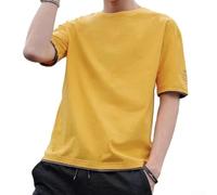 T-shirt da uomo a maniche corte di lunghezza regolare con finta illusione in due pezzi, vestibilità ampia, girocollo, tinta unita, per le giornate primaverili ed estive (3XL giallo)