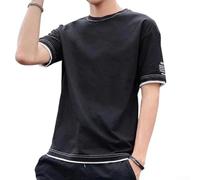 T-shirt da uomo a maniche corte di lunghezza regolare con finta illusione in due pezzi, vestibilità ampia, girocollo, tinta unita, per le giornate primaverili ed estive (3XL, nero)