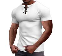 T-shirt da uomo a maniche corte estive con lacci girocollo Henley camicia traspirante leggera a nido d'ape tinta unita camicie casual eleganti per allenamento sportivo da corsa maglietta t-shirt