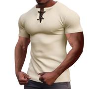 T-shirt da uomo a maniche corte estive con lacci girocollo Henley camicia traspirante leggera a nido d'ape tinta unita camicie casual eleganti per allenamento sportivo da corsa maglietta t-shirt