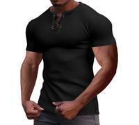 T-shirt da uomo a maniche corte estive con lacci girocollo Henley camicia traspirante leggera a nido d'ape tinta unita camicie casual eleganti per allenamento sportivo da corsa maglietta t-shirt