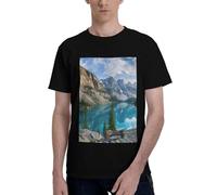 T-shirt da uomo a maniche corte in cotone con stampa di montagne rocciose, vestibilità casual, vestibilità rilassata, maglietta grafica vintage da uomo, Nero , 3XL