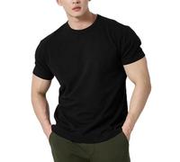 T-shirt da uomo a maniche corte in cotone elasticizzato traspirante per esercizi all'aria aperta con maniche a quattro quarti, Nero, XXL