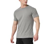 T-shirt da uomo a maniche corte in cotone elasticizzato traspirante per esercizi all'aria aperta con maniche a quattro quarti, Grigio, M