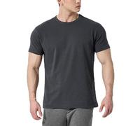 T-shirt da uomo a maniche corte in cotone elasticizzato traspirante per esercizi all'aria aperta con maniche a quattro quarti, Grigio scuro, XL
