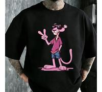 T-shirt da uomo a maniche corte in puro cotone da 220 g, con stampa della P-antera Rosa che fa il segno del pollice in su mentre indossa gli occhiali da sole. Un capo indispensabile per l'estate per g