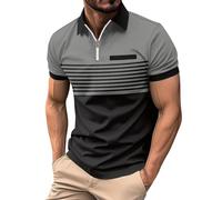 T-Shirt da Uomo a Maniche Corte Traspirante Primaverile in Tinta Unita con Bottoni e Tasca con Risvolto Maglietta Anni 70