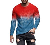 T-shirt da uomo a maniche lunghe con scollo rotondo astratto magliette casual grafiche magliette leggere vestiti alla moda vacanze feste, Inchiostro versato rosso, 4XL