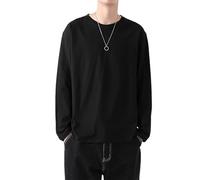 T-shirt da uomo a maniche lunghe in puro cotone 210 g regolare/300 g pesante due opzionali, semplice girocollo allentato top, Regular - Nero, XX-Large