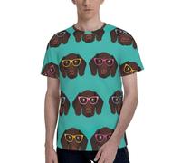 T-shirt da uomo alla moda con puntatore tedesco a pelo corto con occhiali, perfetta per occasioni casual e semi-formali, Nero , XXL