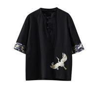 T-shirt da uomo Camicie estive Camicia tradizionale in stile cinese Kung Fu Tai Chi Abbigliamento da allenamento ricamato Top a maniche corte per uomo Tangzhuang cinese tradizionale, Nero , L