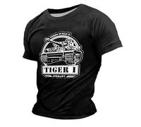 T-shirt da uomo casual e confortevole con scollo rotondo e maniche corte nello stile del carro armato tedesco della seconda guerra mondiale, Nero , L