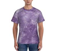 T-shirt da uomo classica a maniche corte con stampa effetto marmo viola, comoda, per palestra, allenamento, attività sportive, Nero , L