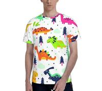 T-shirt da uomo classica con stampa di dinosauri colorati, comode magliette grafiche da uomo, da indossare tutti i giorni e regali, Nero , 3XL