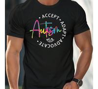 T-shirt da uomo con attivismo per l'autismo, t-shirt girocollo da uomo, 220 g/m², puro cotone estivo, manica corta (1 pezzo) Maglietta da uomo a maniche corte con scollo tondo, casual, stampata, comod