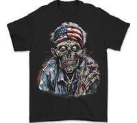 T-Shirt Da Uomo Con Bandiera Degli Stati Uniti Zombie Americano 100% Cotone