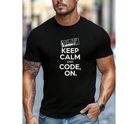 T-shirt da uomo con la scritta "Keep Calm And Code On" - Casual scollo tondo. Maniche corte. T-shirt estiva con design a tastiera. Bianco. Vestibilità regular per adulti. T-shirt da nerd informatico. 