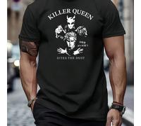 T-shirt da uomo con motivo Killer Queen Bites The Dust, t-shirt da uomo girocollo, 220 g/m², per l'estate, in puro cotone, maniche corte (1 pezzo) Maglietta da uomo a maniche corte con scollo tondo, c