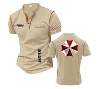 T-Shirt da Uomo con Patchwork Henley per R.es.i.d.en.t Colletto Alto Abbigliamento Sportivo Mezza Manica Comoda Polo Sportiva Stampata A-KQS||3X_l