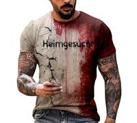 T-shirt da uomo con scollo a V a maniche corte o collo, top per yoga, novità con schizzi di sangue, Rosso, L
