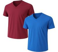T-shirt da uomo con scollo a V, in cotone combed, pre-hrunk, Athletic Fit, colletto rinforzato, Great as Undershirts or Sport Tees, confezione da 2, Royal/Maroon, XL