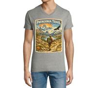 T-shirt da uomo con scollo a V in cotone con scollo a V Scenic Hiking Journey Through Mountain, grigio, XXL
