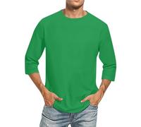 T-shirt da uomo con scollo rotondo, tinta unita, maniche a 3/4, maglietta basic da uomo, a tre quarti, maglietta a maniche corte, per il tempo libero, verde, XXL