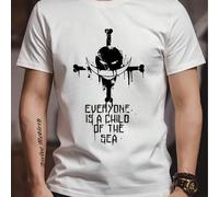 T-shirt da uomo con scritta anime "Tutti sono figli del mare" (Nero) T-shirt con stampa alla moda, 220 g/m², da uomo, casual, scollo tondo, puro cotone, maniche corte (1 pezzo) Maglietta da uomo a man