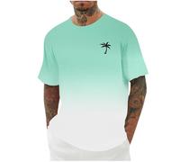 T-shirt da uomo con sfumatura hawaiana alla moda a maniche corte estiva, vestibilità ampia, leggera, da viaggio, per tutti i giorni, da uomo, Menta verde, L
