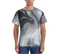 T-shirt da uomo con stampa astratta in marmo e inchiostro alla moda, classica, a maniche corte, comoda, per palestra, allenamento, attività sportiva, Nero , L