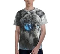 T-shirt da uomo con stampa di lupo con occhi blu, magliette morbide da uomo, per l'uso quotidiano e occasioni speciali, Nero , M