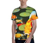 T-shirt da uomo con stampa di pesci koi giapponesi, alla moda, morbide e confortevoli, a maniche corte, da indossare tutti i giorni, Nero , S